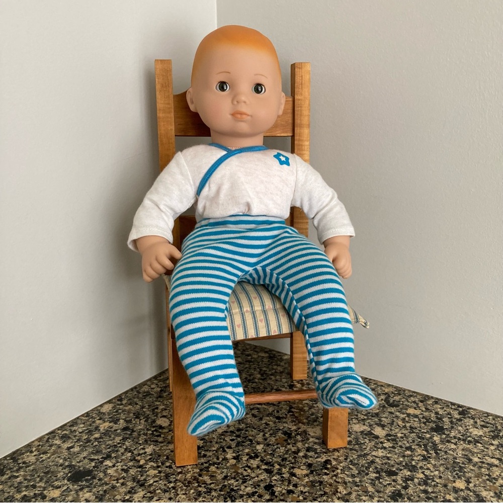 Wooden Miniature Chair with Blue Heart - Doll-sized